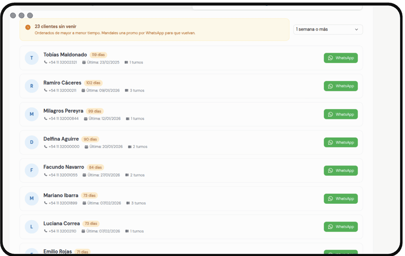 Recordatorios y winback automático por WhatsApp para peluquerías